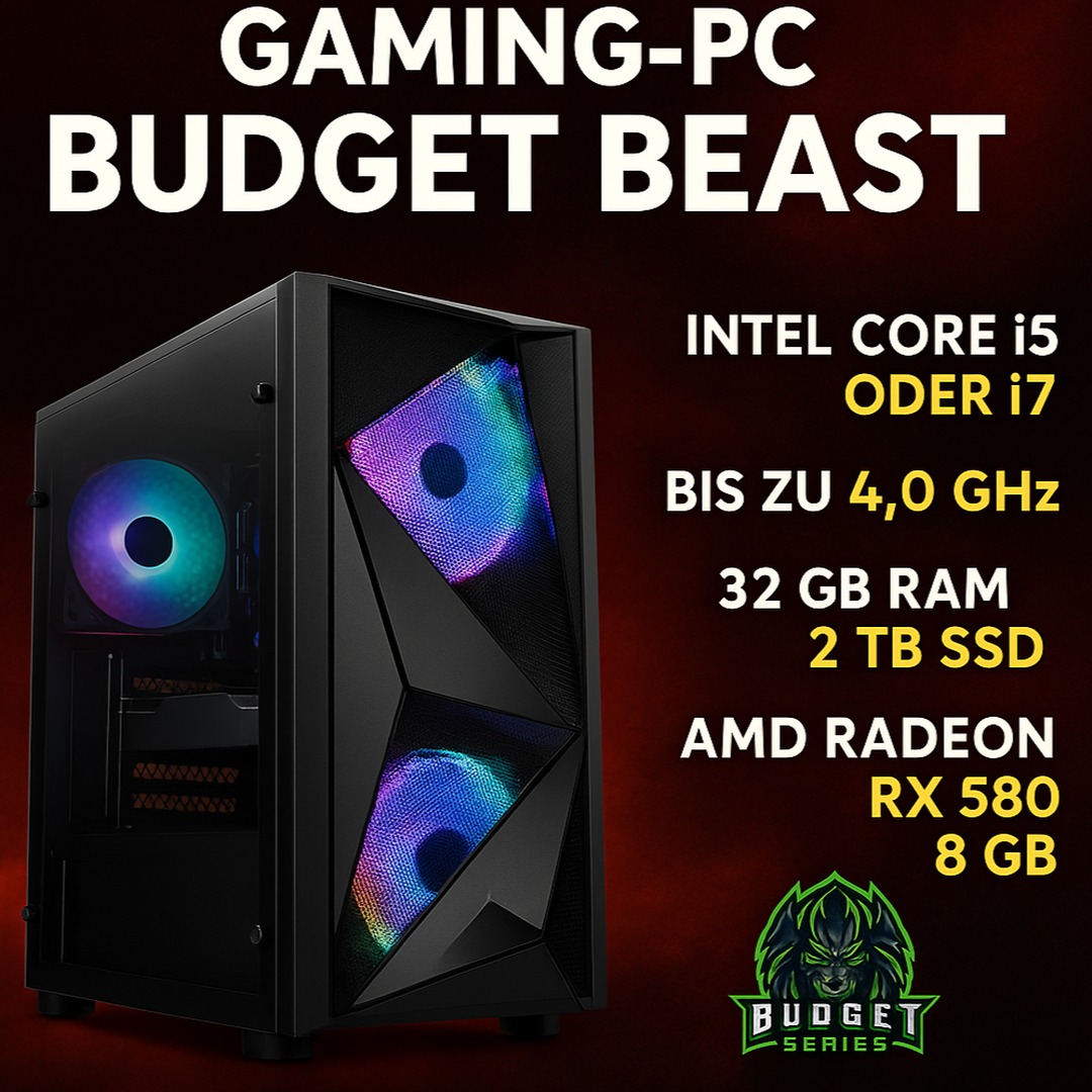 Gaming-PC Budget Beast V2 – Dein Einstieg: bis 4.0 GHz | 8-64GB RAM | RX 580 8GB (optional) | Konfigurierbar