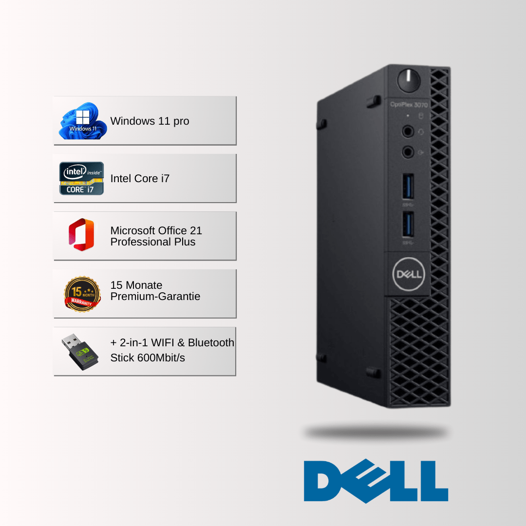 Dell Optiplex 3070 Mini i7 9700, 32GB RAM, 1TB SSD, Win 11 Pro, Office 21 - konfigurierbar - Mjtronics