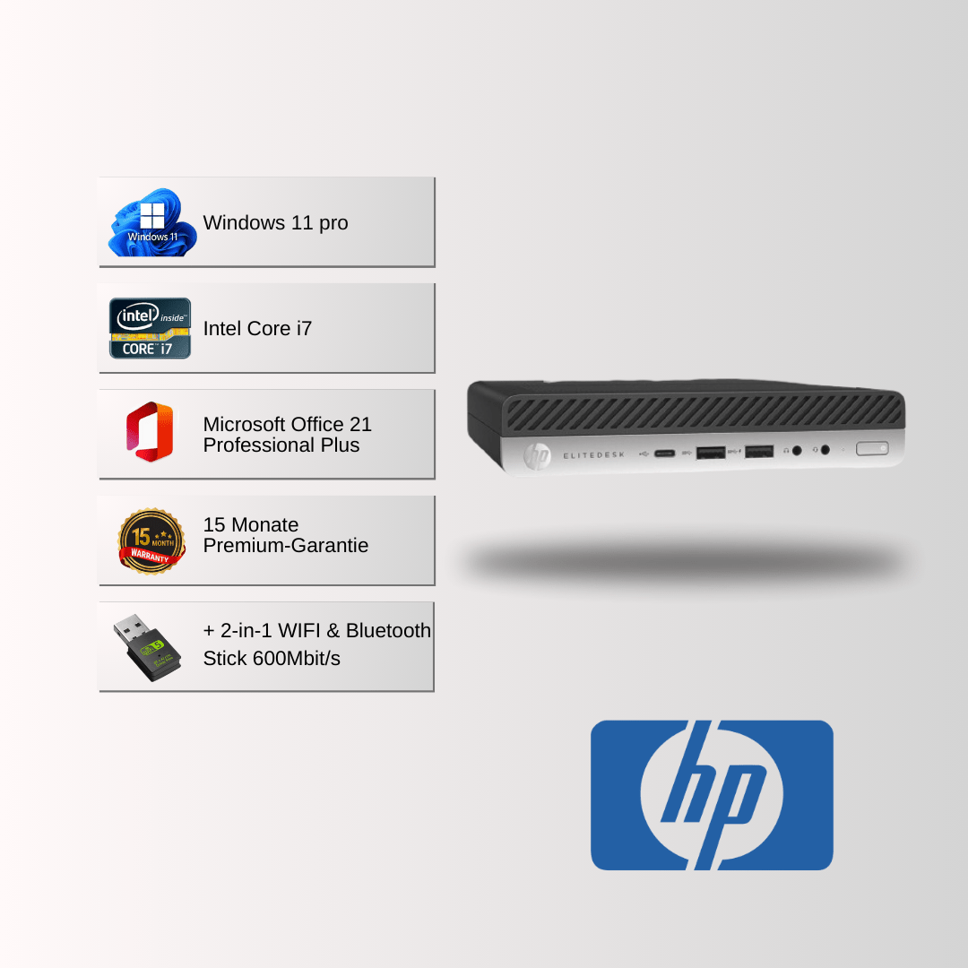 HP EliteDesk 800 G3 Min i7 6700, 32GB RAM, 1TB SSD, Win 11 Pro, Office 21 - konfigurierbar - Mjtronics