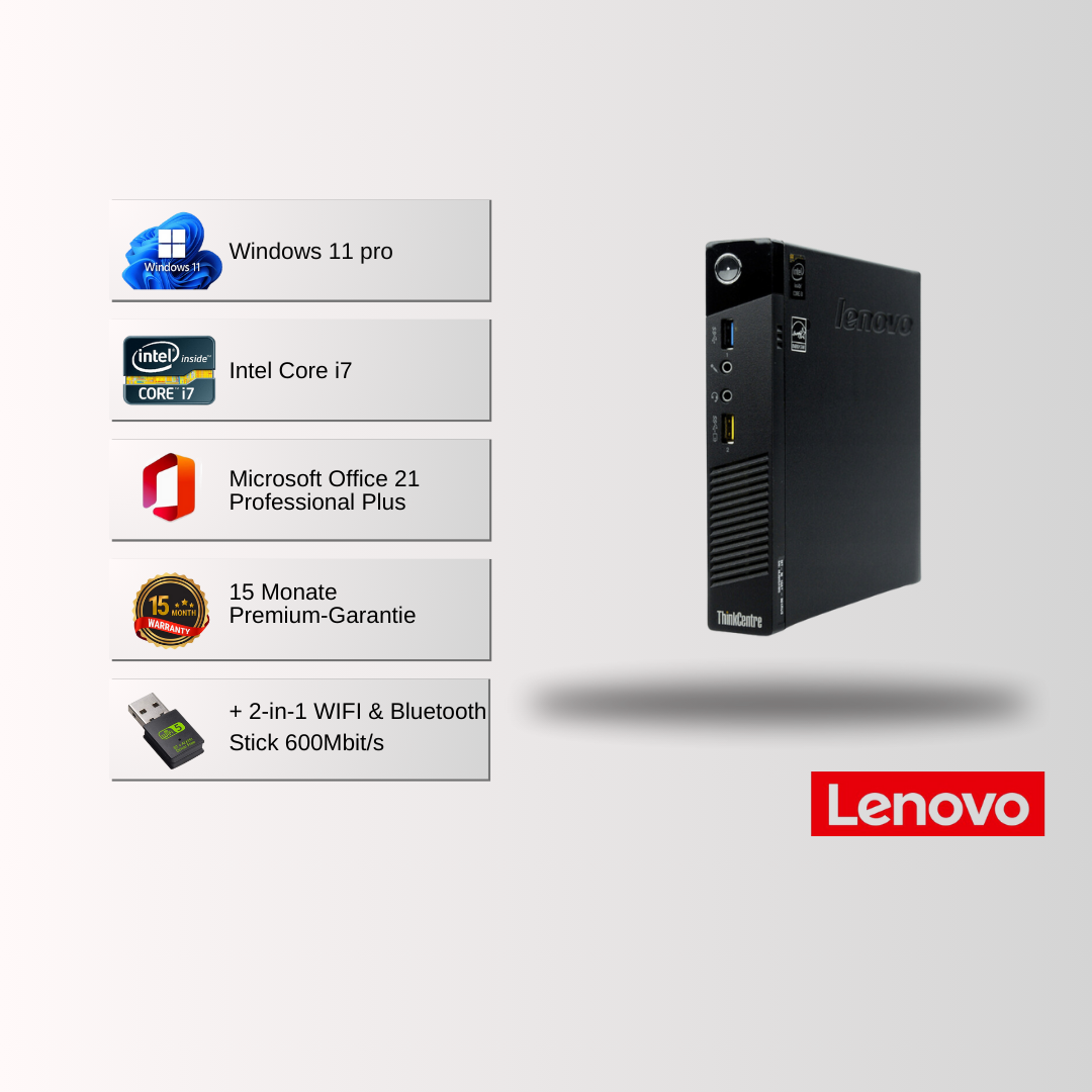 LENOVO Desktop PC THINKCENTRE M83 tiny i3/i5/i7 4. Gen, 8-16GB RAM, 128GB-1TB SSD, Win 11 Pro, Office 21 - konfigurierbar