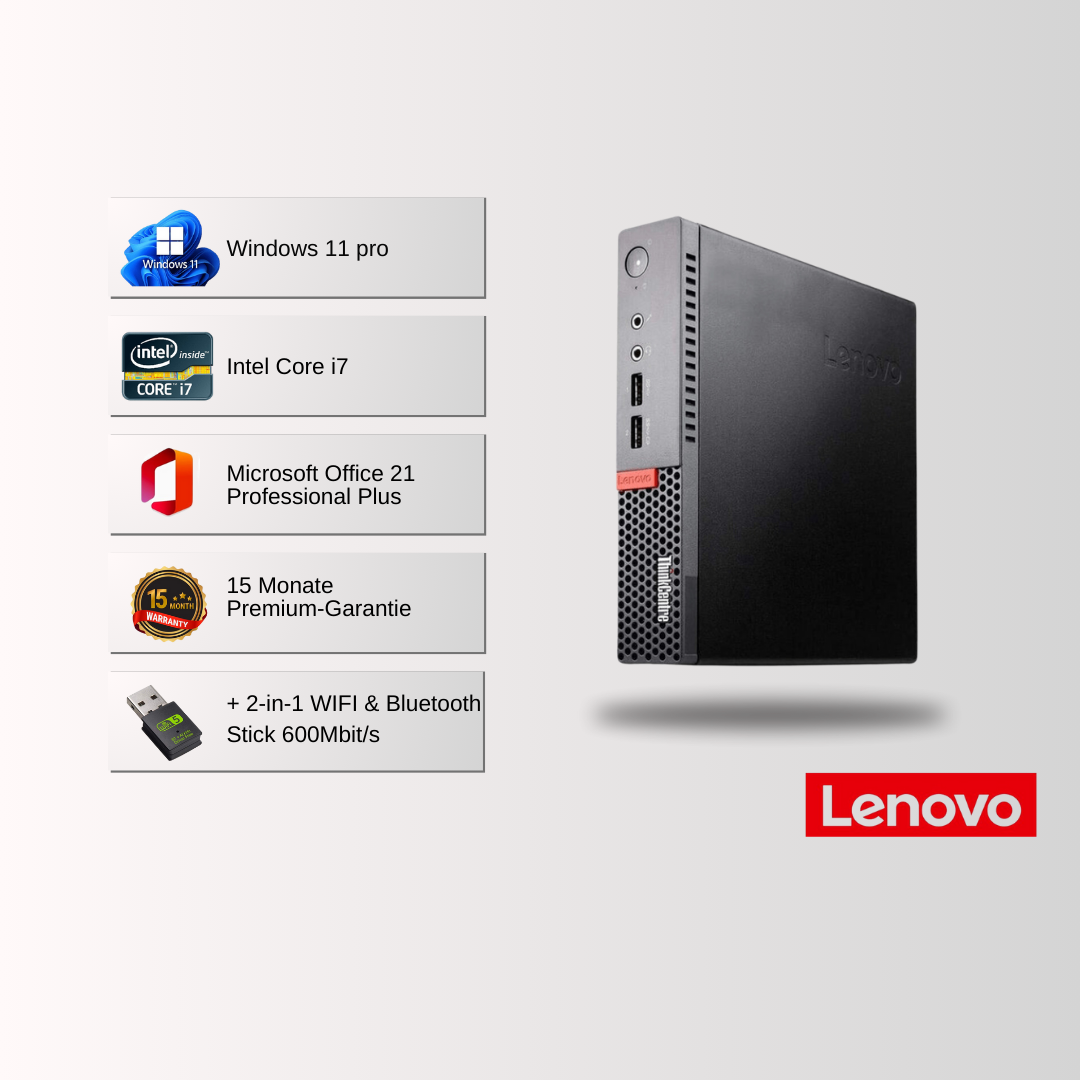 LENOVO Desktop PC THINKCENTRE M910q tiny i3/i5/i7 7. Gen, 8-32GB RAM, 128GB-1TB SSD, Win 11 Pro, Office 21 - konfigurierbar