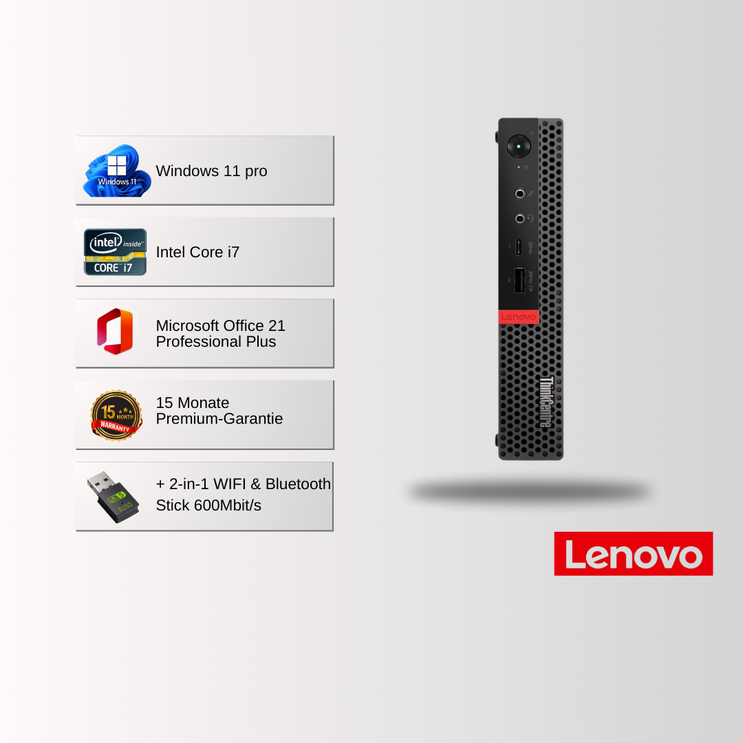 LENOVO Desktop PC Thinkcentre M920q tiny i5/i7/i9 9. Gen, 8-64GB RAM, 128GB-1TB SSD, Win 11 Pro, Office 21 - konfigurierbar