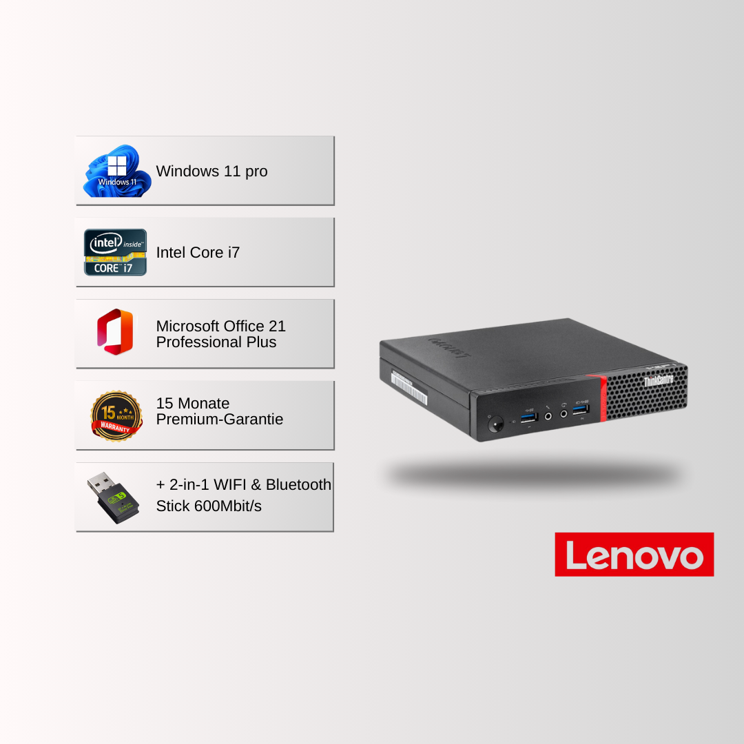 LENOVO Desktop PC THINKCENTRE M900 tiny i3/i5/i7 6. Gen, 8-32GB RAM, 128GB-1TB SSD, Win 11 Pro, Office 21 - konfigurierbar