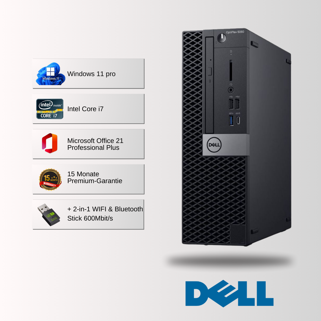 Dell Optiplex 5060 SFF Intel Core i3/i5/i7 8. Gen, 8-64GB RAM, 128GB-1TB SSD, Win 11 Pro, Office 21 - konfigurierbar