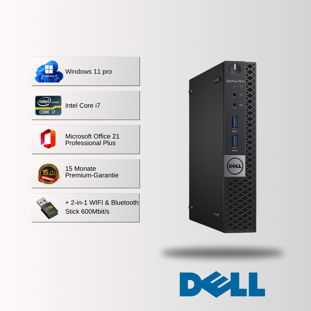 DELL Mini PC OPTIPLEX 7040 i3/i5/i7 6. Gen, 8-32GB RAM, 128GB-1TB SSD, Win 11 Pro, Office 21 - konfigurierbar