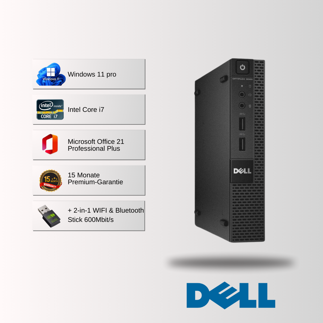 DELL Mini PC OPTIPLEX 9020 i3/i5/i7 4790T, 8-16GB RAM, 128GB-1TB SSD, Win 11 Pro, Office 21 - konfigurierbar