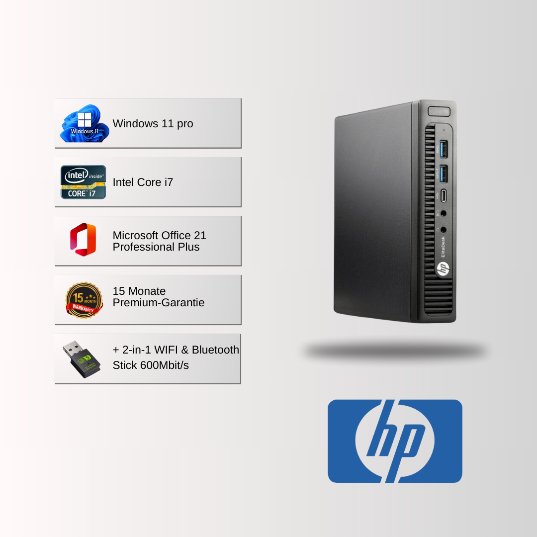 HP 800 g2 Mini PC i3/i5/i7 6. Gen, 8-32GB RAM, 128GB-1TB SSD, Win 11 Pro, Office 21 - konfigurierbar