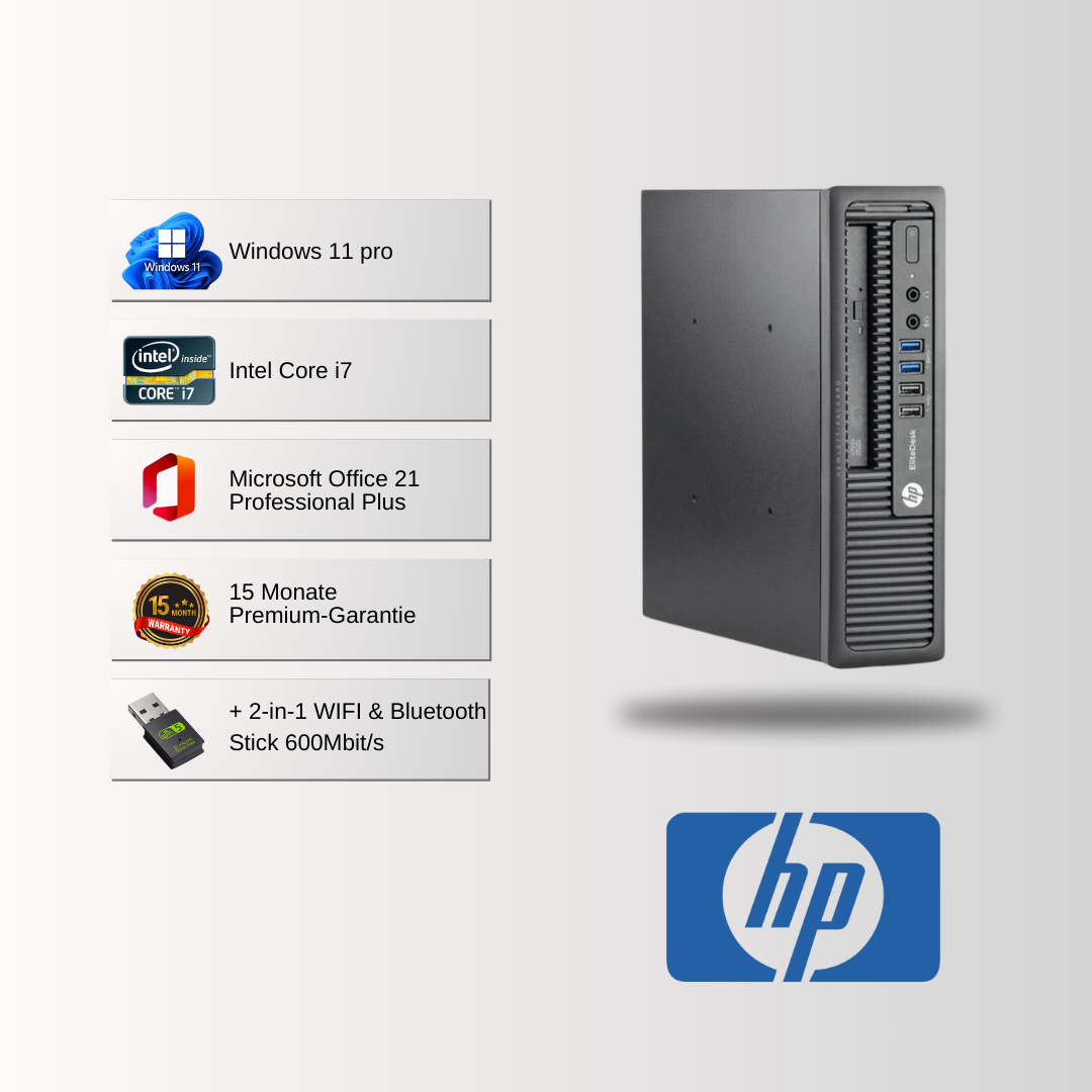 HP Desktop Computer EliteDesk 800 G1 USDT i7 4790S, 16GB RAM, 1TB SSD, Win 11 Pro, Office 21