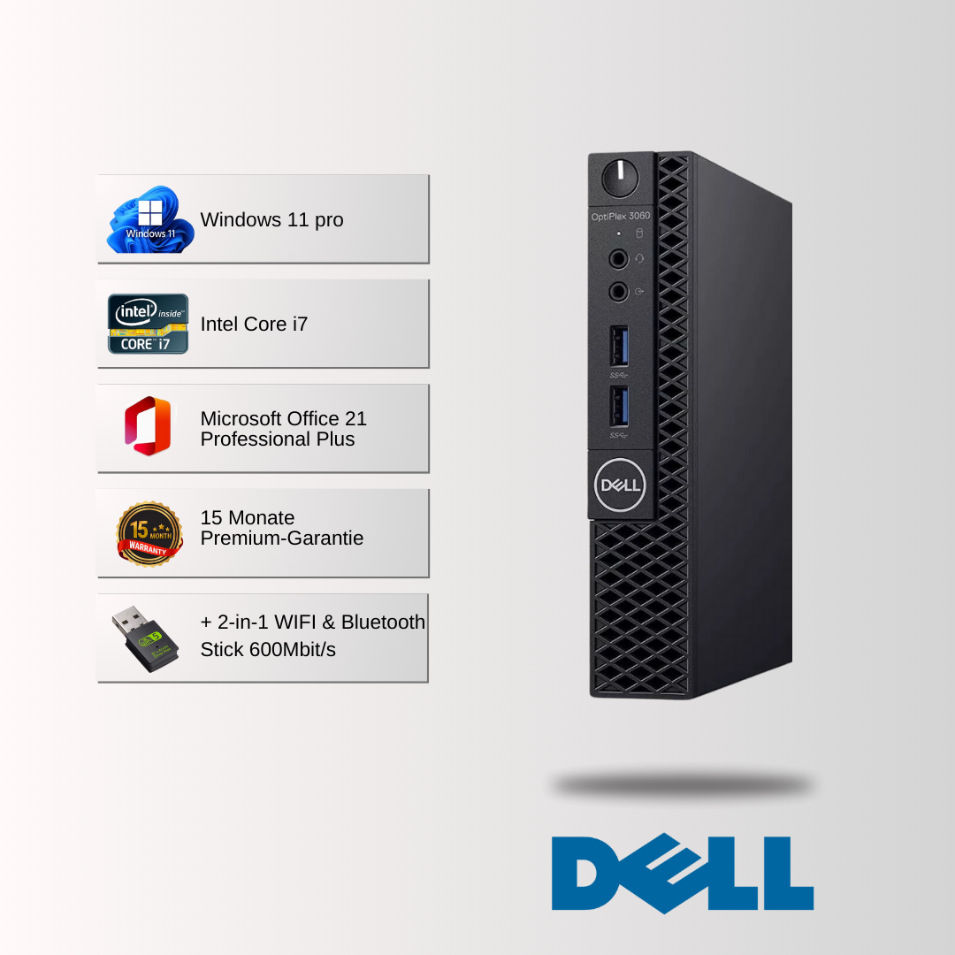 Dell OptiPlex 3060 Mini-PC i7-8700T möglich – Konfigurierbar: Ab i3 - i7 (8. Gen), bis 64GB RAM, bis 1TB SSD, Win 11 Pro, Office 21